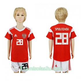 Camisolas de Futebol Rússia Smolnikov 28 Criança Equipamento Principal Copa do Mundo 2018 Manga Curta